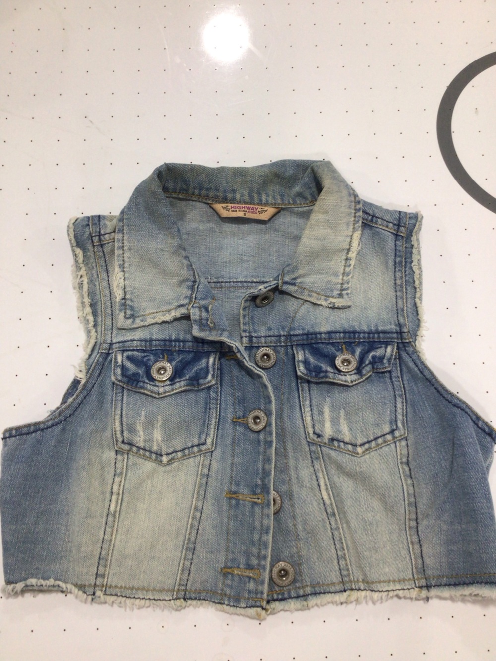 Highway Jeans Light Blue Distressed Denim Vest Crop